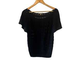 RW&CO Black Crochet Boat Neck Short Sleeve Lightweight Pullover Sweater M